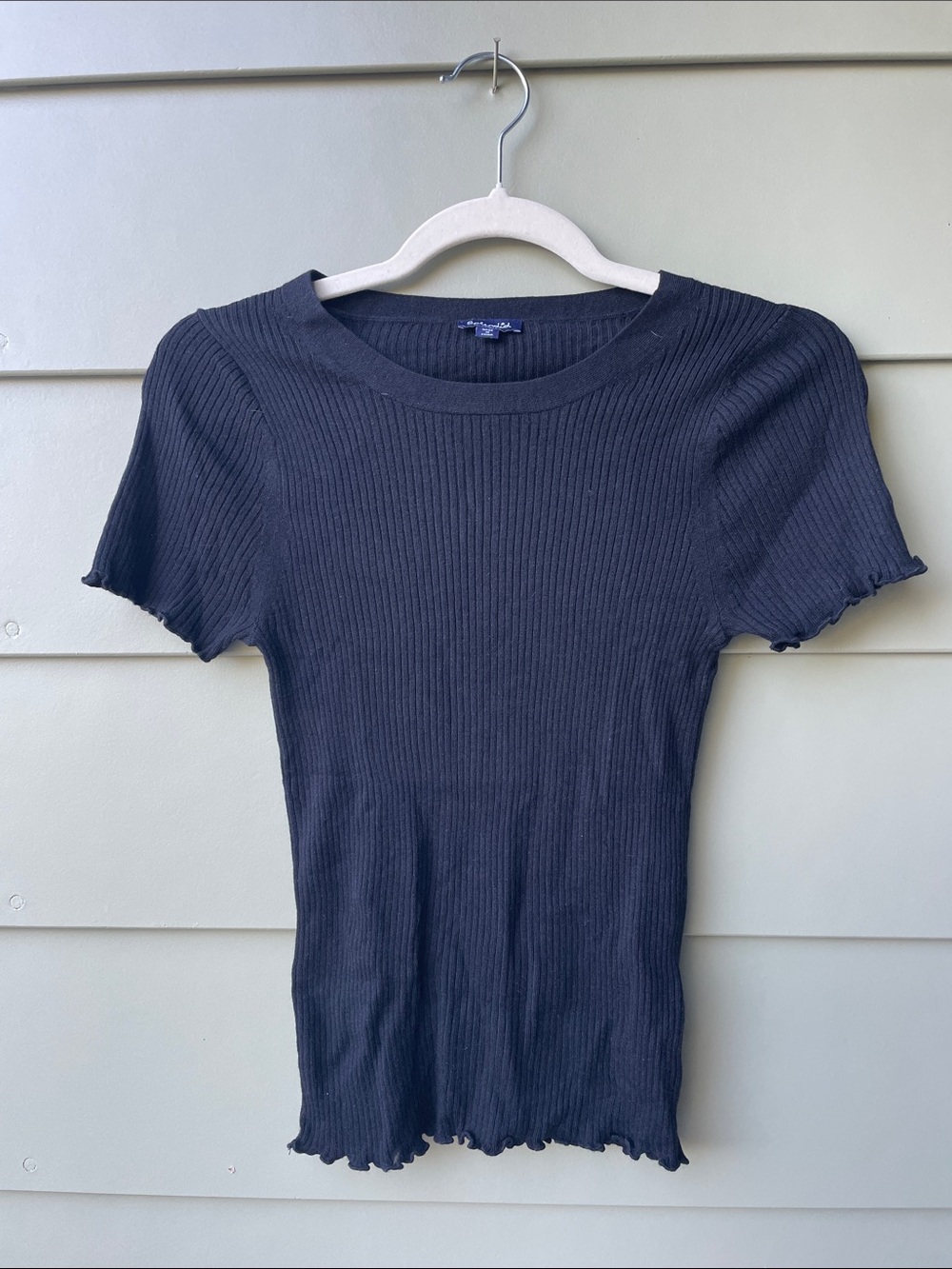 Short Sleeve Cashmere Ribbed Crewneck Top - Black